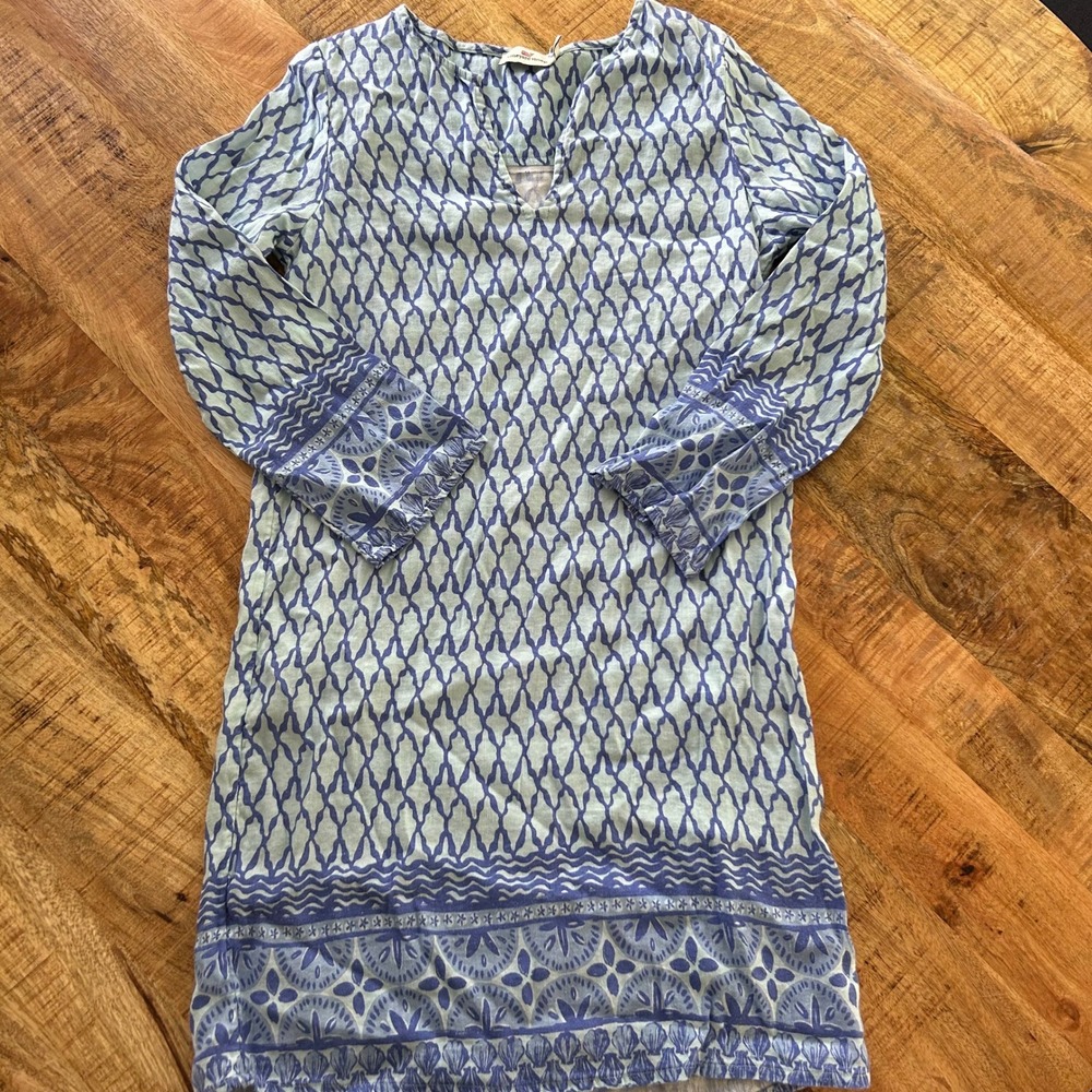 Vineyard Vines Womens XXS Blue Purple Geometric Print Tunic Dress Long Sleeve